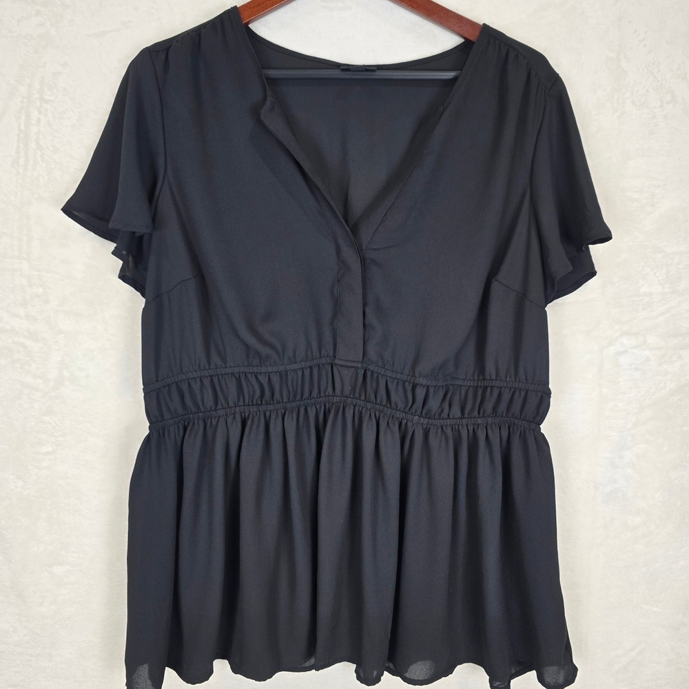 Torrid Black Babydoll Peplum Top V-Neck Flutter Sleeve Plus Size 0 L/XL
